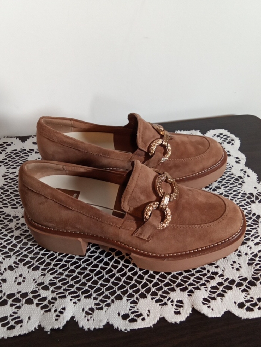 Dolce Vida Womens Sheena Brown Suede Loafers Chunky Platform Shoes Sz 7